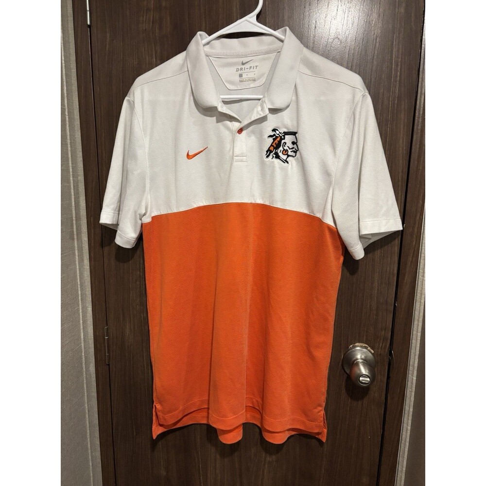 Nike Dri-FIT Polo Shirt White Orange Embroidered Logo Men’s Large